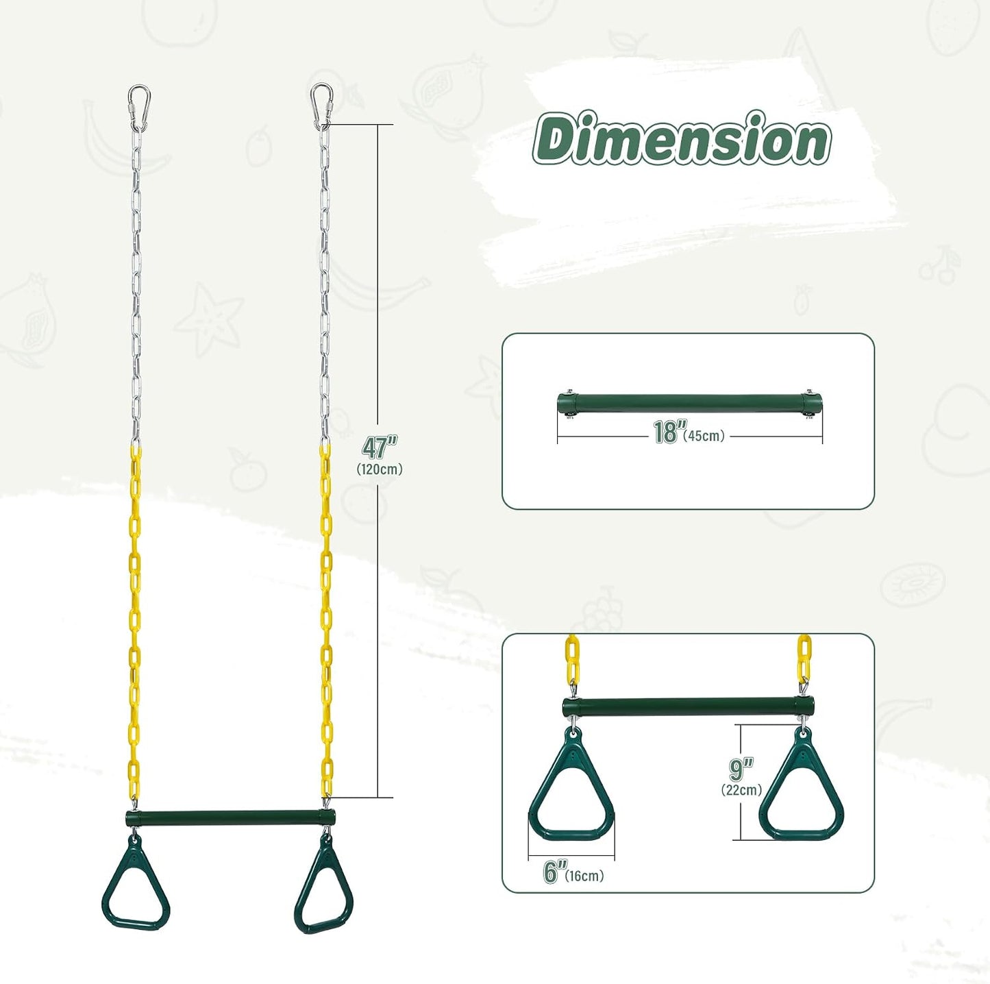 Barra columpio trapecio anillos cadenas resistentes exteriores