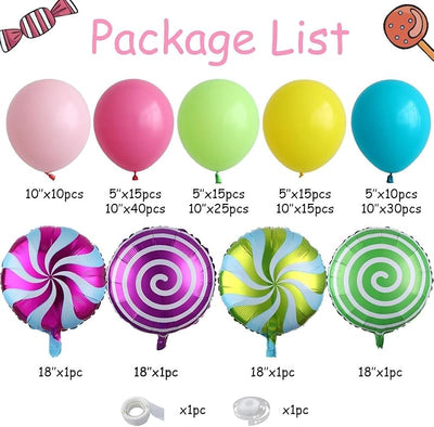 Kit 184 globos látex arcoíris con globo aluminio caramelo