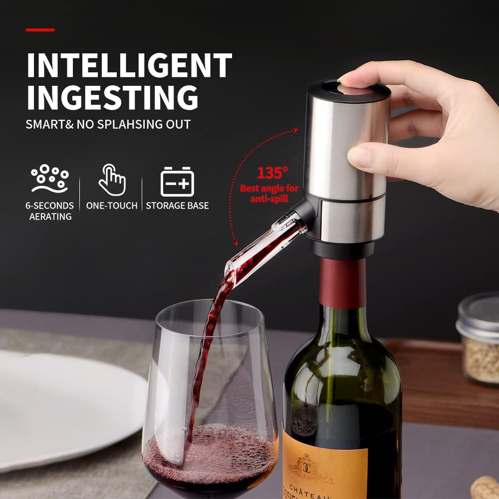 Aireador de vino eléctrico con base y tubo retráctil