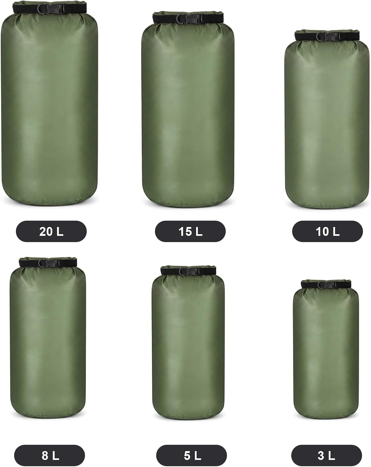 Set 6 Bolsas Secas Impermeables 20-3 L Correa Ajustable