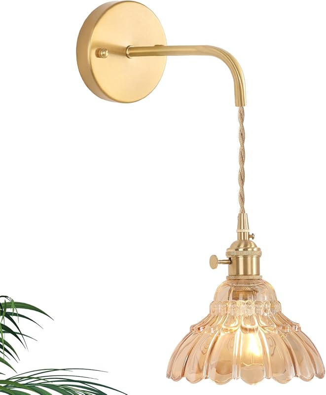 Aplique pared vintage cristal lirio ámbar luz dorada retro