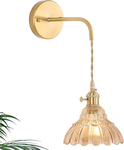 Aplique pared vintage cristal lirio ámbar luz dorada retro