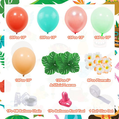 Kit arco guirnalda globos tropicales con hojas palmera Luau