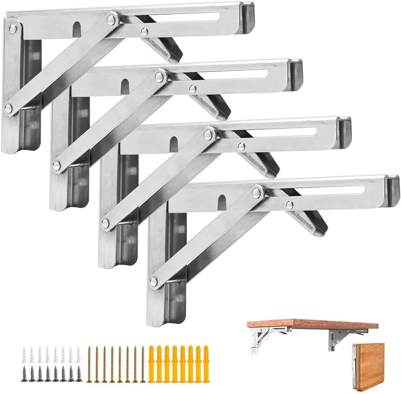 4 Soportes Plegables Acero Inox 14" 220lb Pared