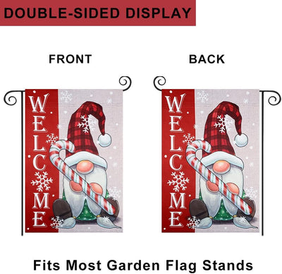 Bandera navideña doble cara 12x18pulg gnomo y caramelo