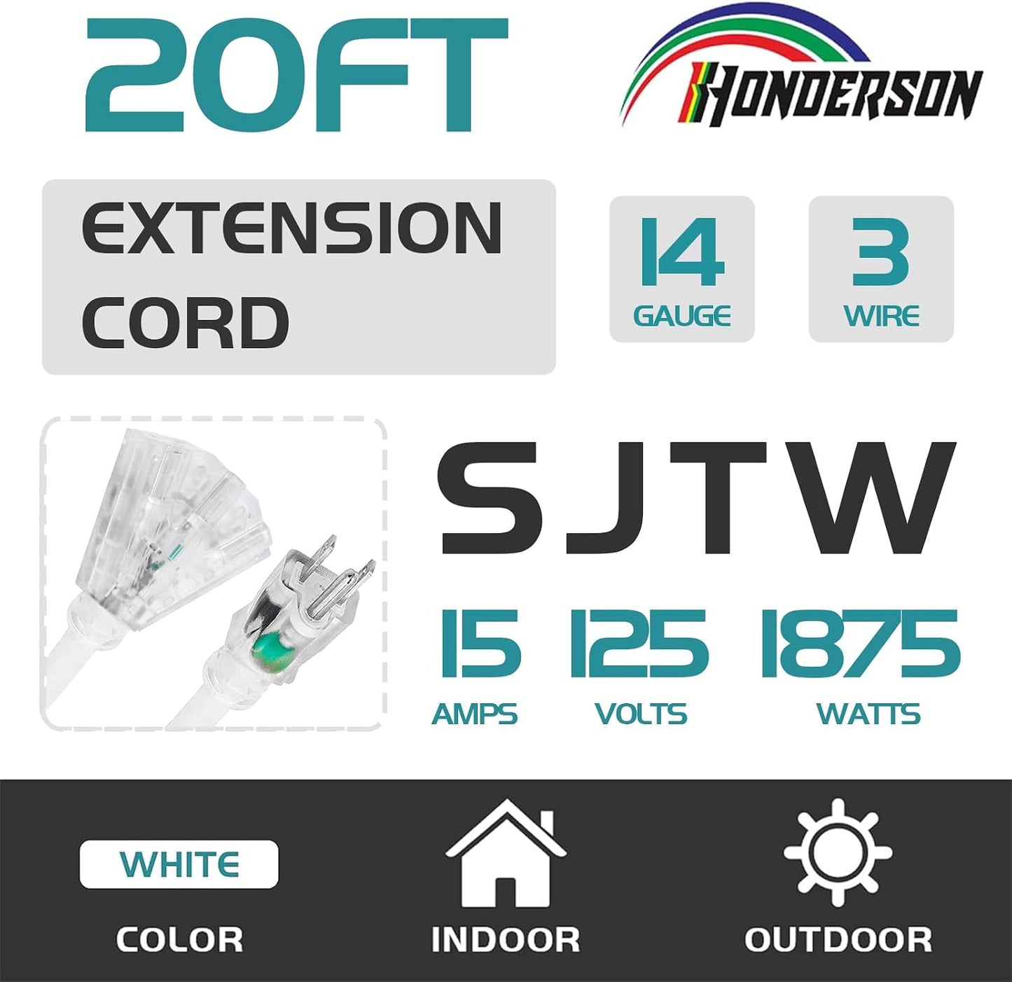 Cable extensión 3 salidas resistente 14-20pies blanco