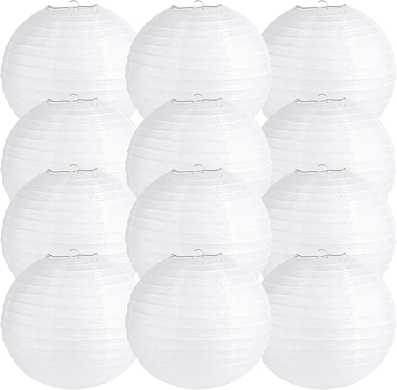 12 Faroles Redondos Papel Blanco 12pulg Decoración Bodas