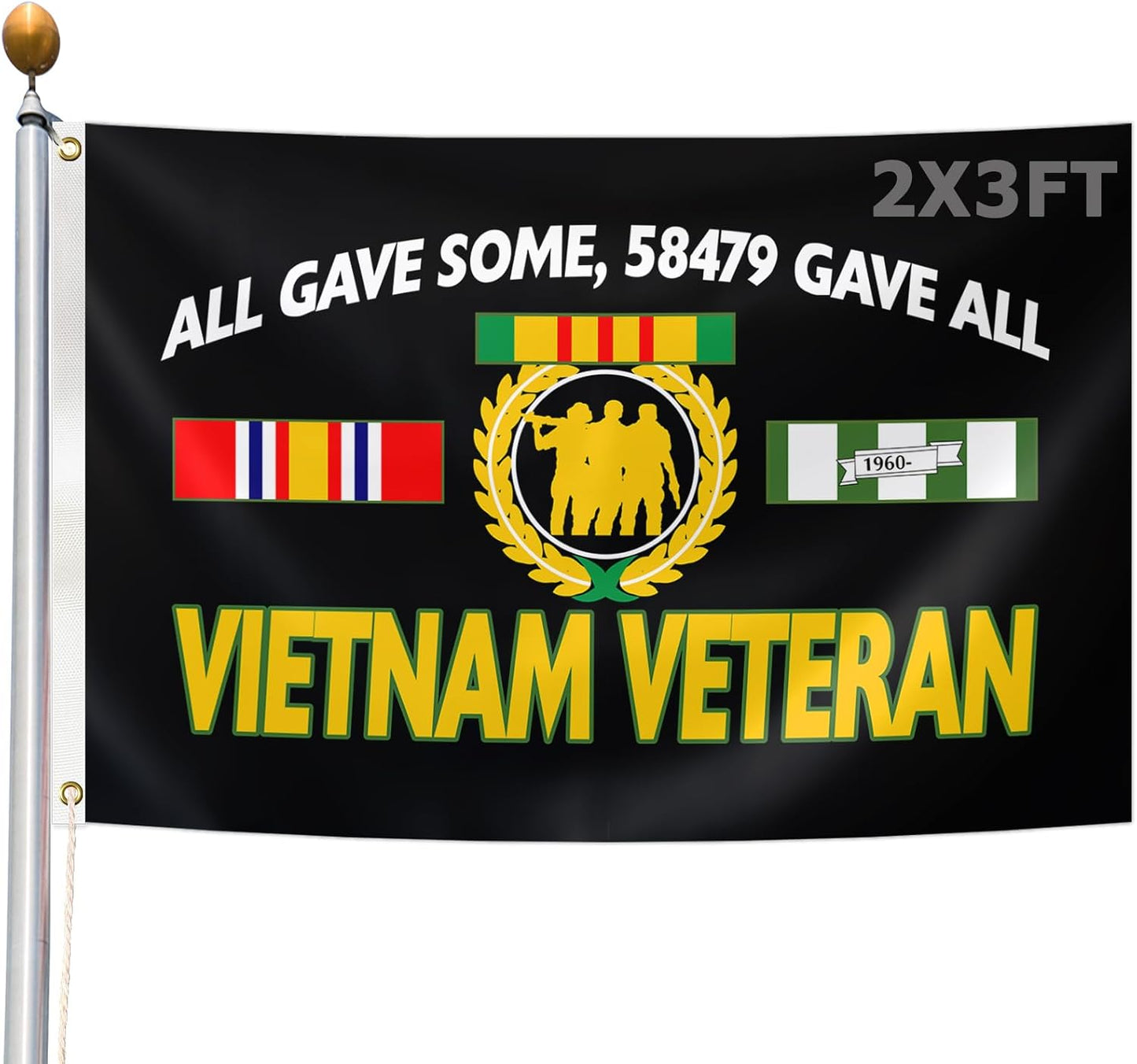 Bandera Vietnam 2x3ft 3 capas doble cara negra latón