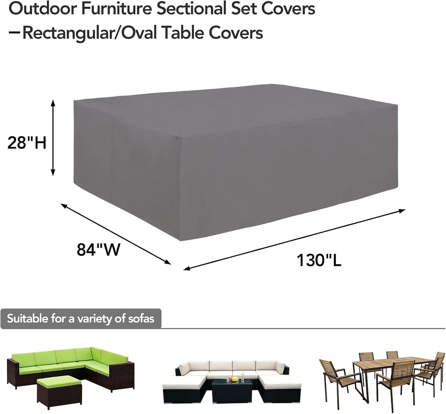 Funda mueble patio 600D impermeable 130x84x28pulg gris