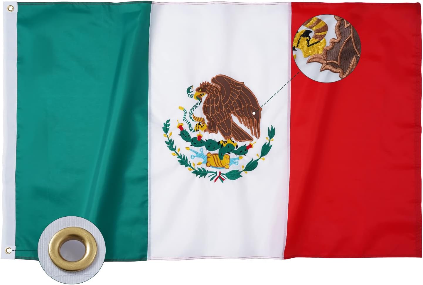 Bandera mexicana 3x5ft bordada decoración exterior