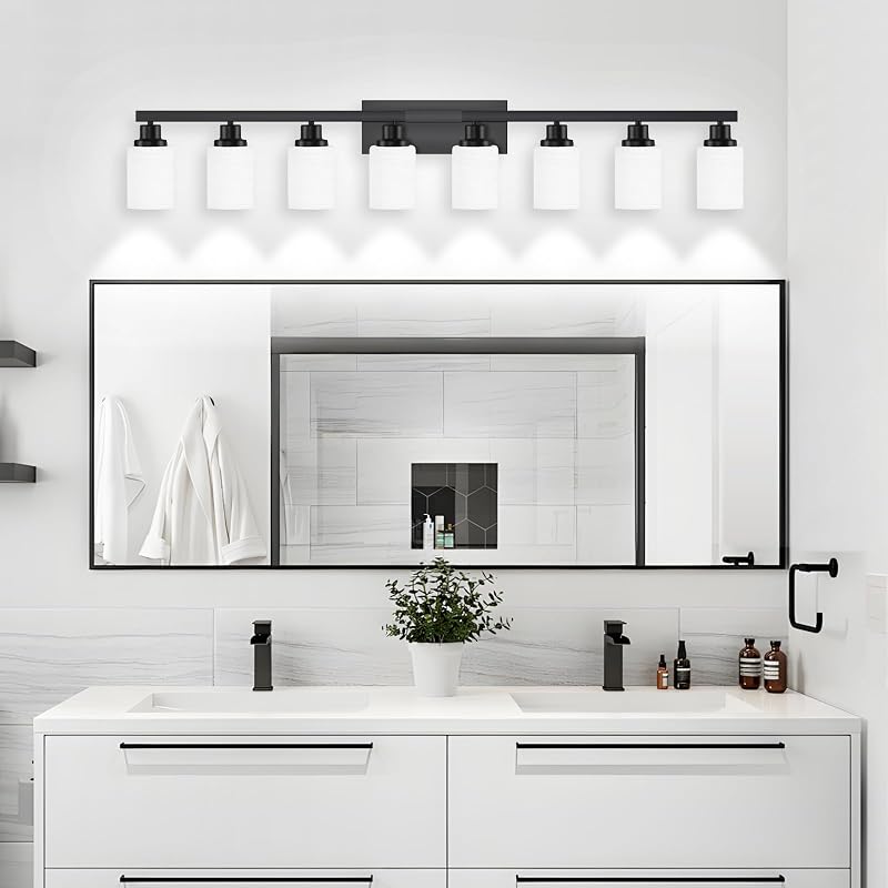 Lámpara baño 8 luces sobre espejo 132cm negro mate