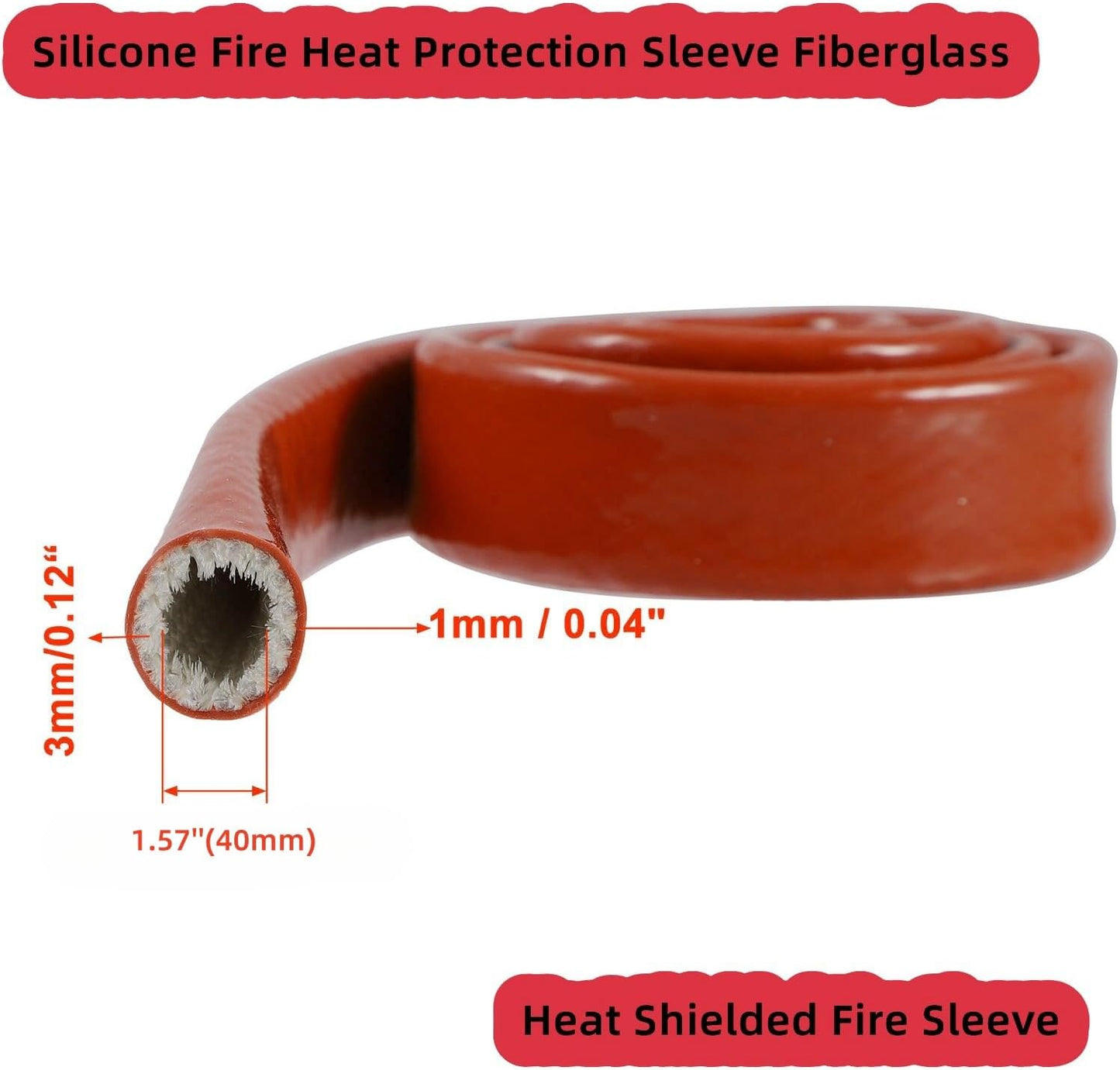 Funda térmica 40mm x 3 pies silicona fibra vidrio color rojo