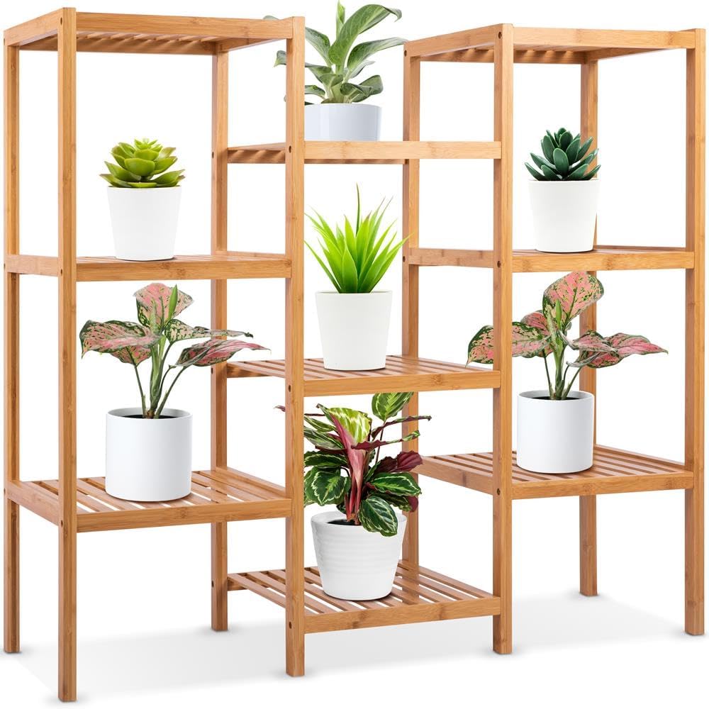 Estante bambú 9 niveles para plantas maceta uso interior exterior