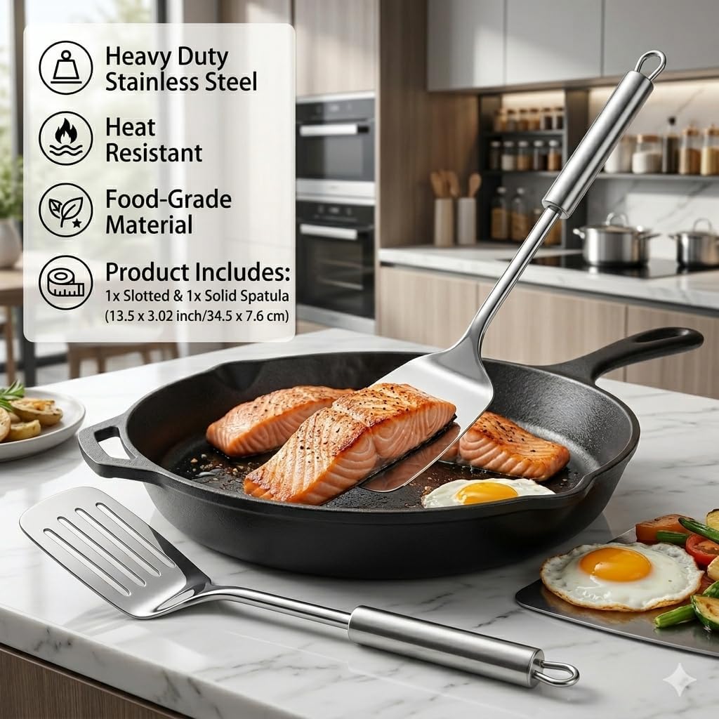 Set espátulas acero inox 13.5pulg resistentes al calor