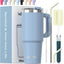 Taza acero inox 20oz con tapa pajita térmica fría 34h azul