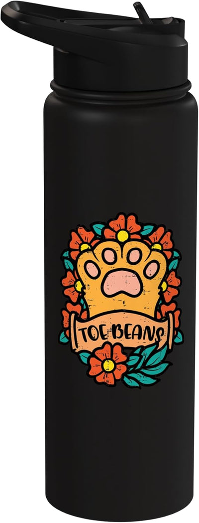 Bebida para perros con flores de acero inoxidable aislada