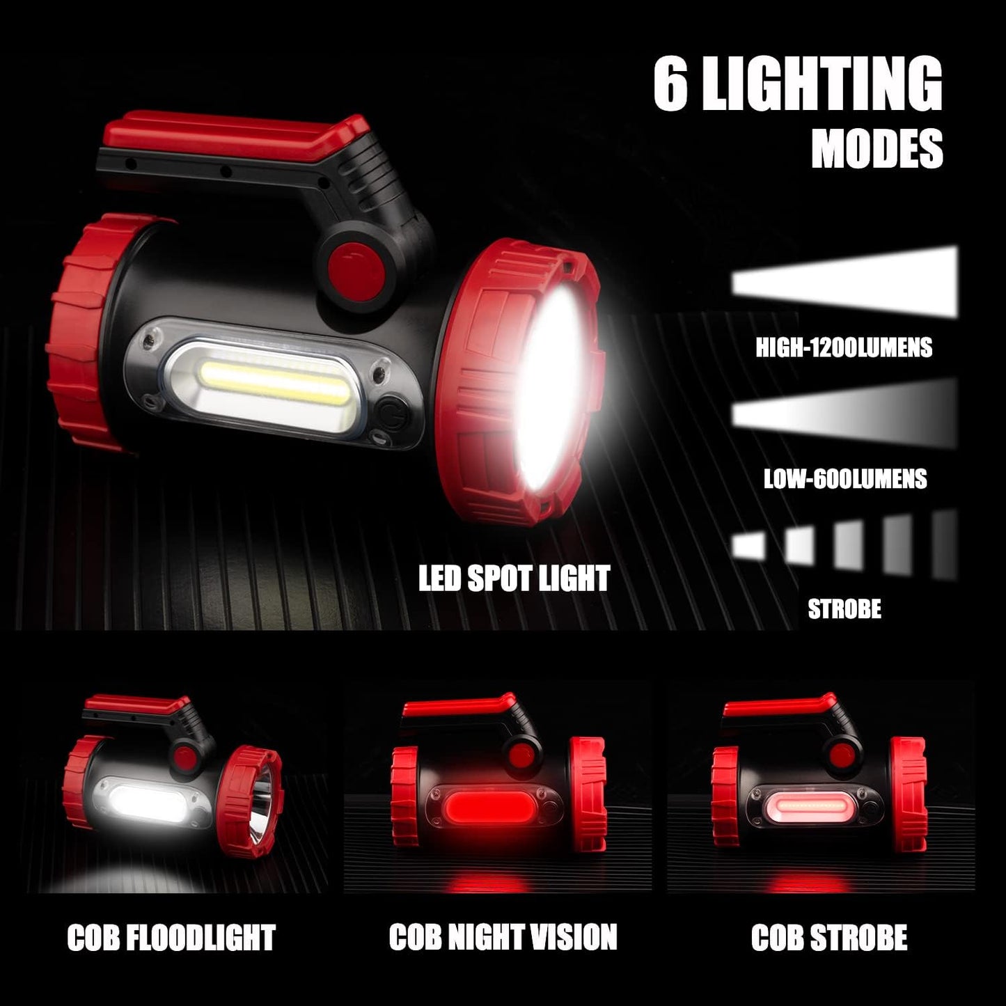 Linterna LED recargable con gancho impermeable para emergencias