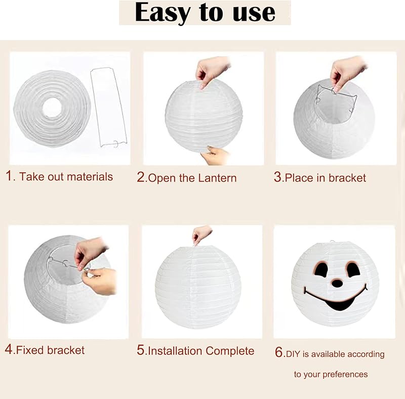 12 Faroles Papel Blanco 12pulg Decoración Halloween Boda