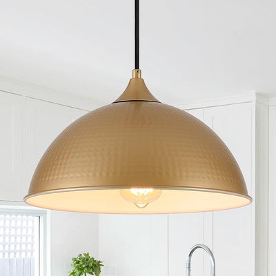 Luz colgante isla cocina cúpula dorada y blanca vintage