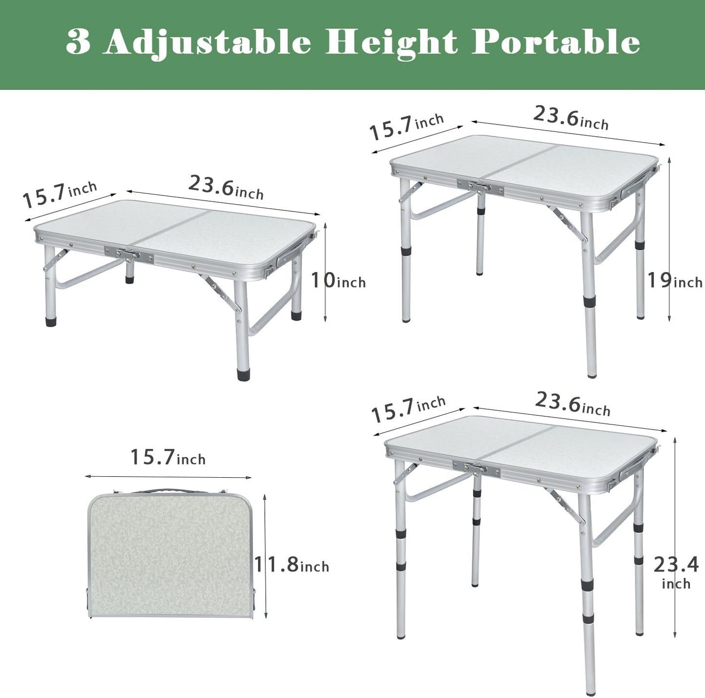Mesa plegable aluminio 24x16" 3 alturas RV
