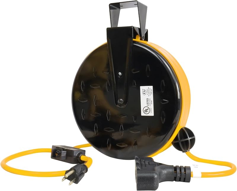 Carrete cable extensión retráctil 30ft 16/3 SJTW 3 tomas