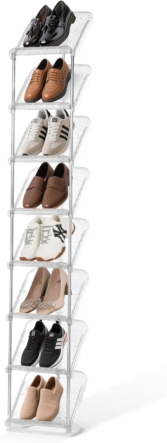 Zapatero vertical 8 niveles transparente estrecho