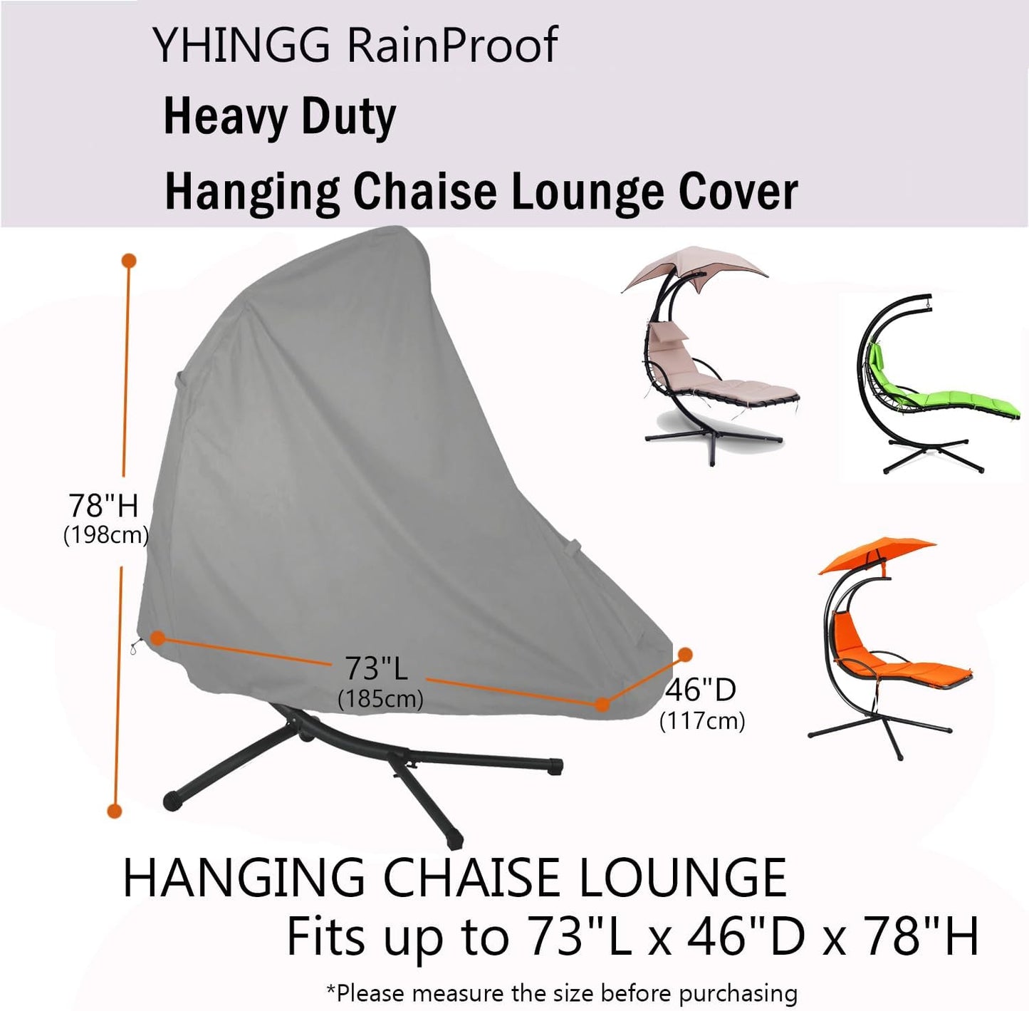 Funda tumbona colgante patio 73" impermeable 900D gris