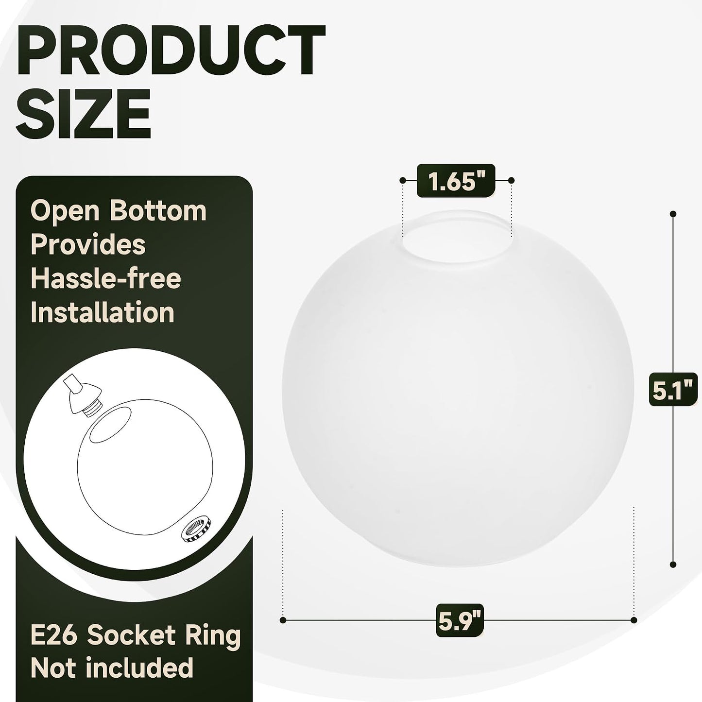 Pantalla lámpara vidrio esmerilado ajustable 1.65pulg