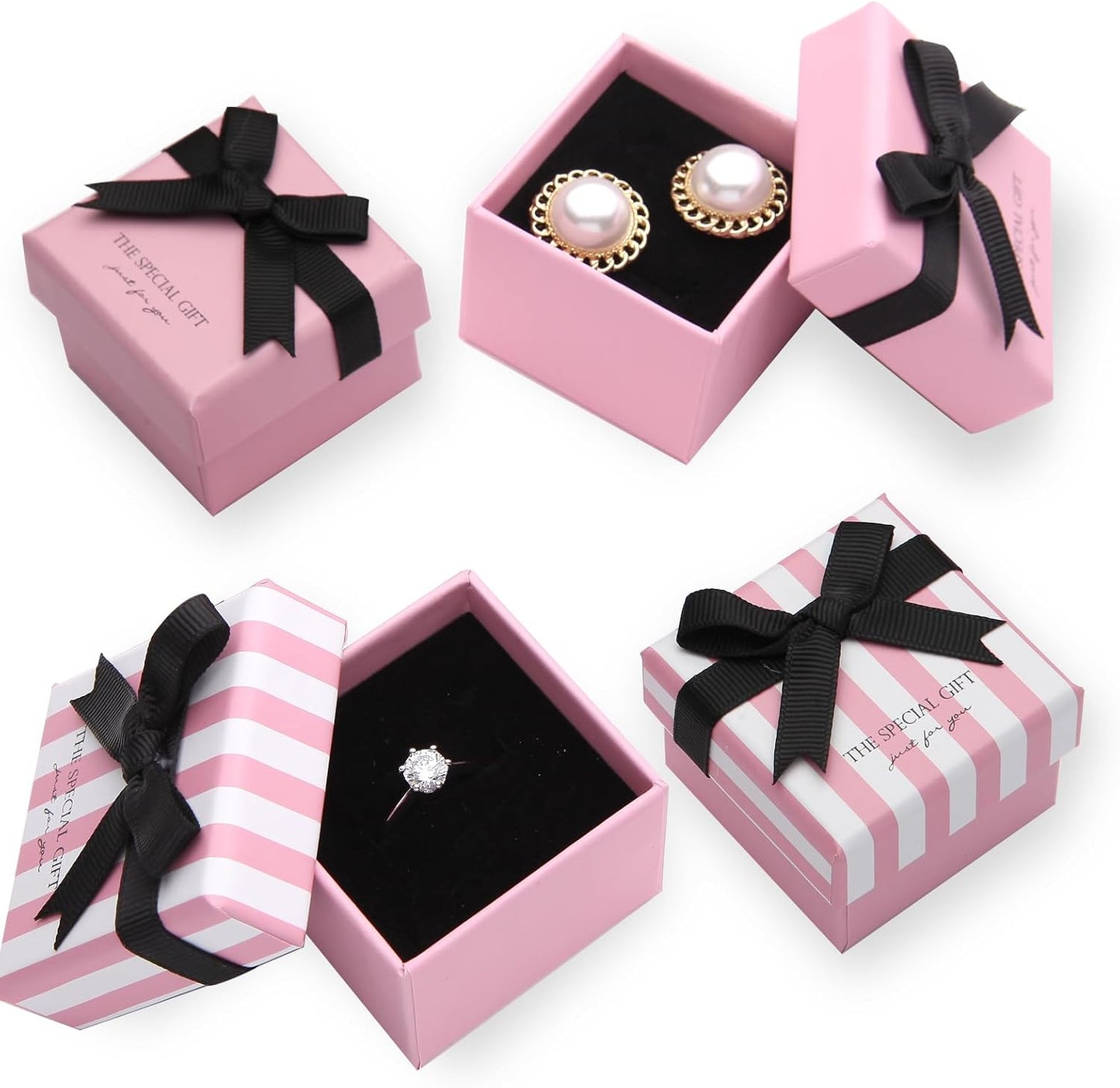 24 Pzas Cajas Regalo Joyería Rosa con Rayas Blancas