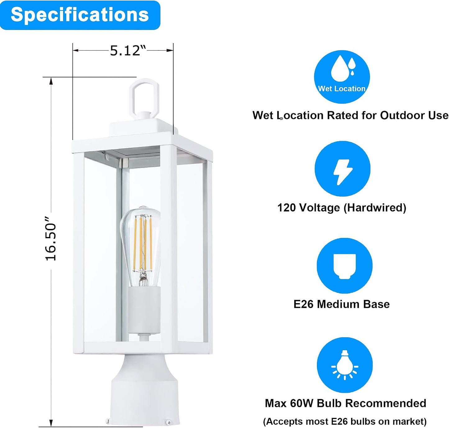 Luz poste exterior impermeable aluminio vidrio E26 pack 2