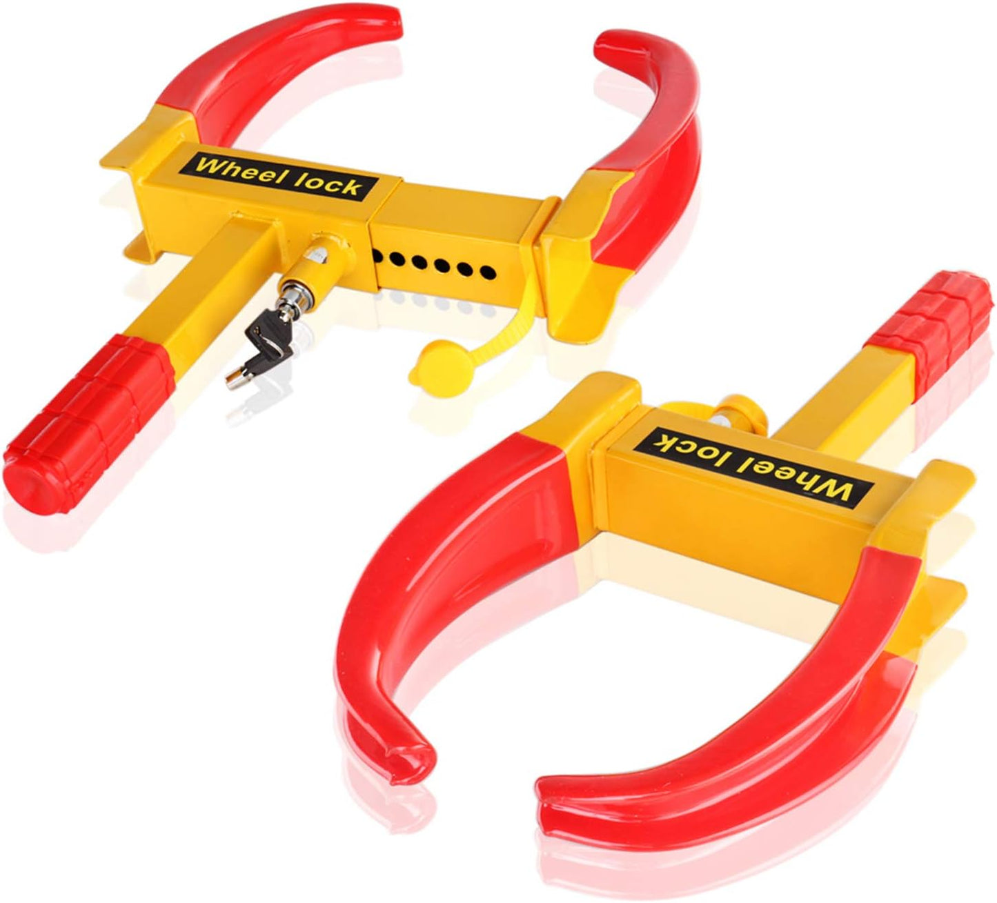 Abrazadera antirrobo rueda set 2 acero amarillo rojo