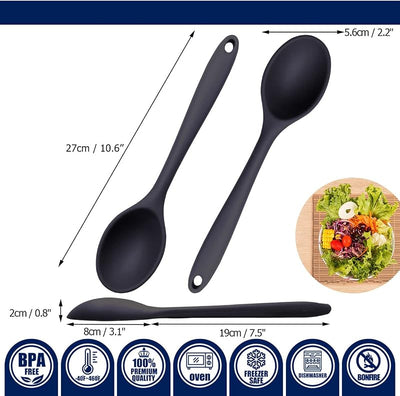 3 Pzas Cucharas Silicona 10.6pulg Antiadherentes Negro
