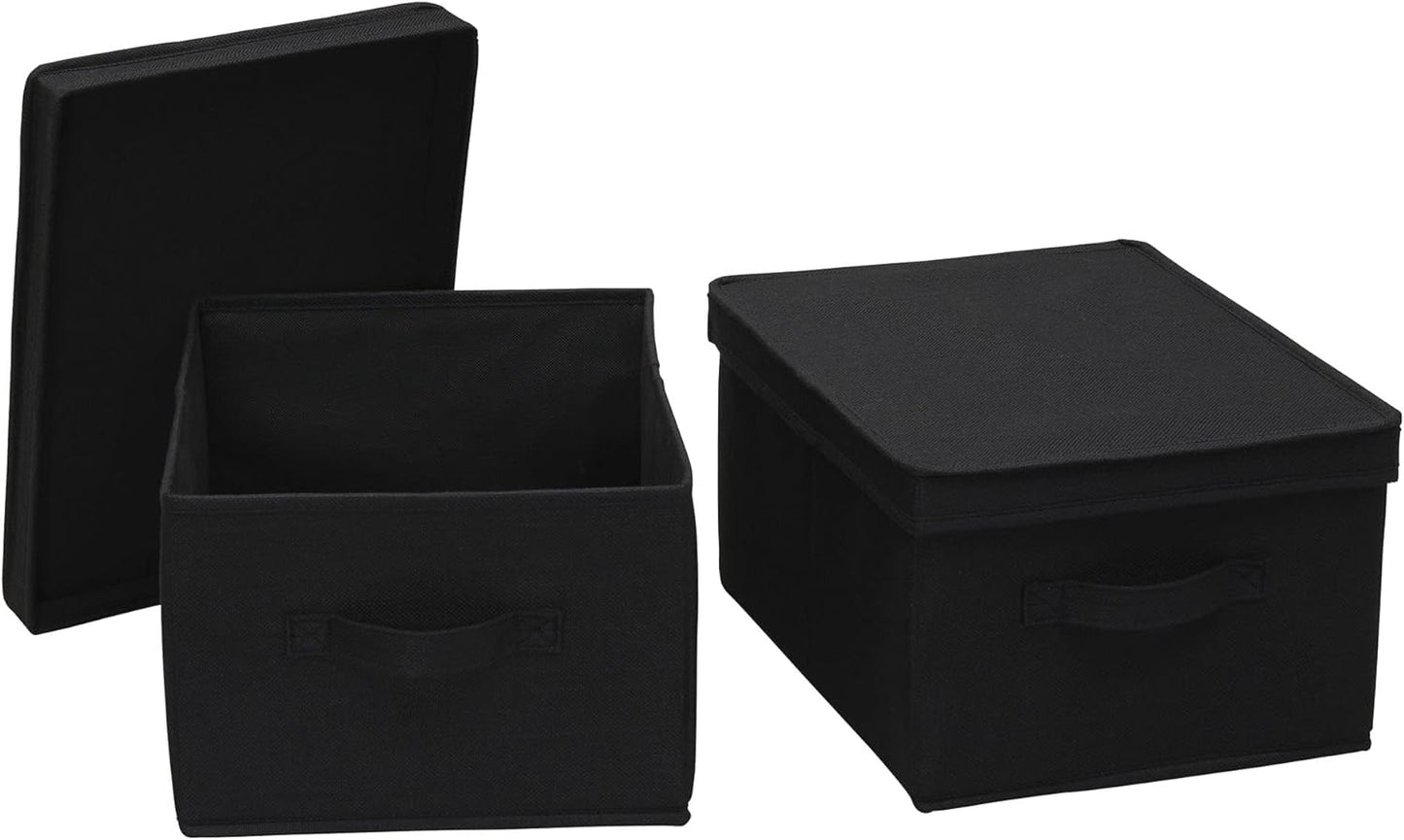 Caja almacenamiento tela tapa color negro set 2