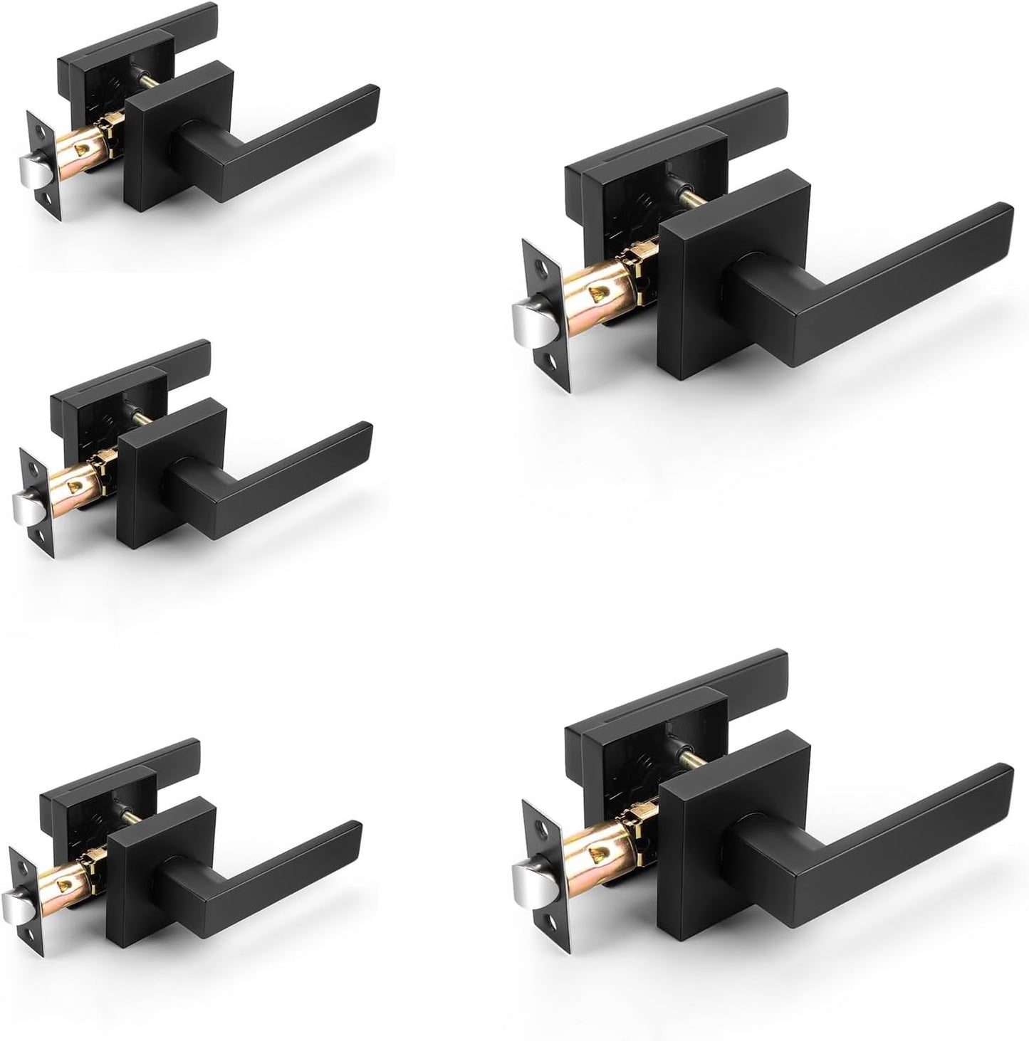 Manija puerta negra cuadrada plana sin llave set 5