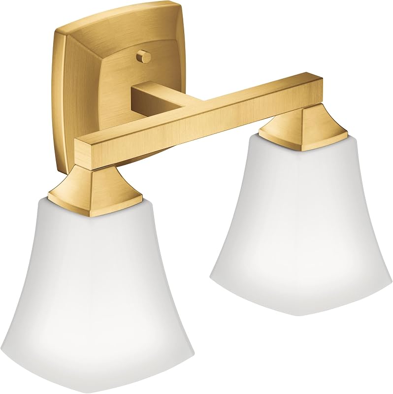 Accesorio baño doble 2 luces vidrio esmerilado oro