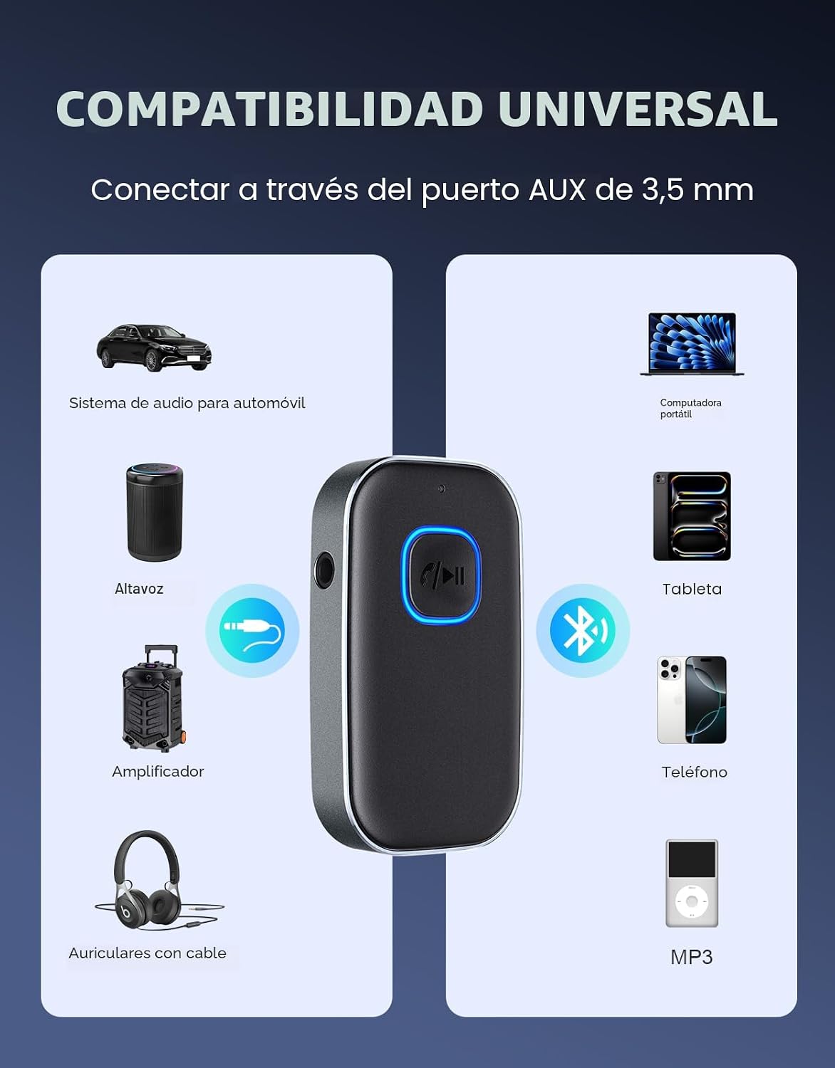 Receptor Bluetooth auto con cancelación de ruido 16h