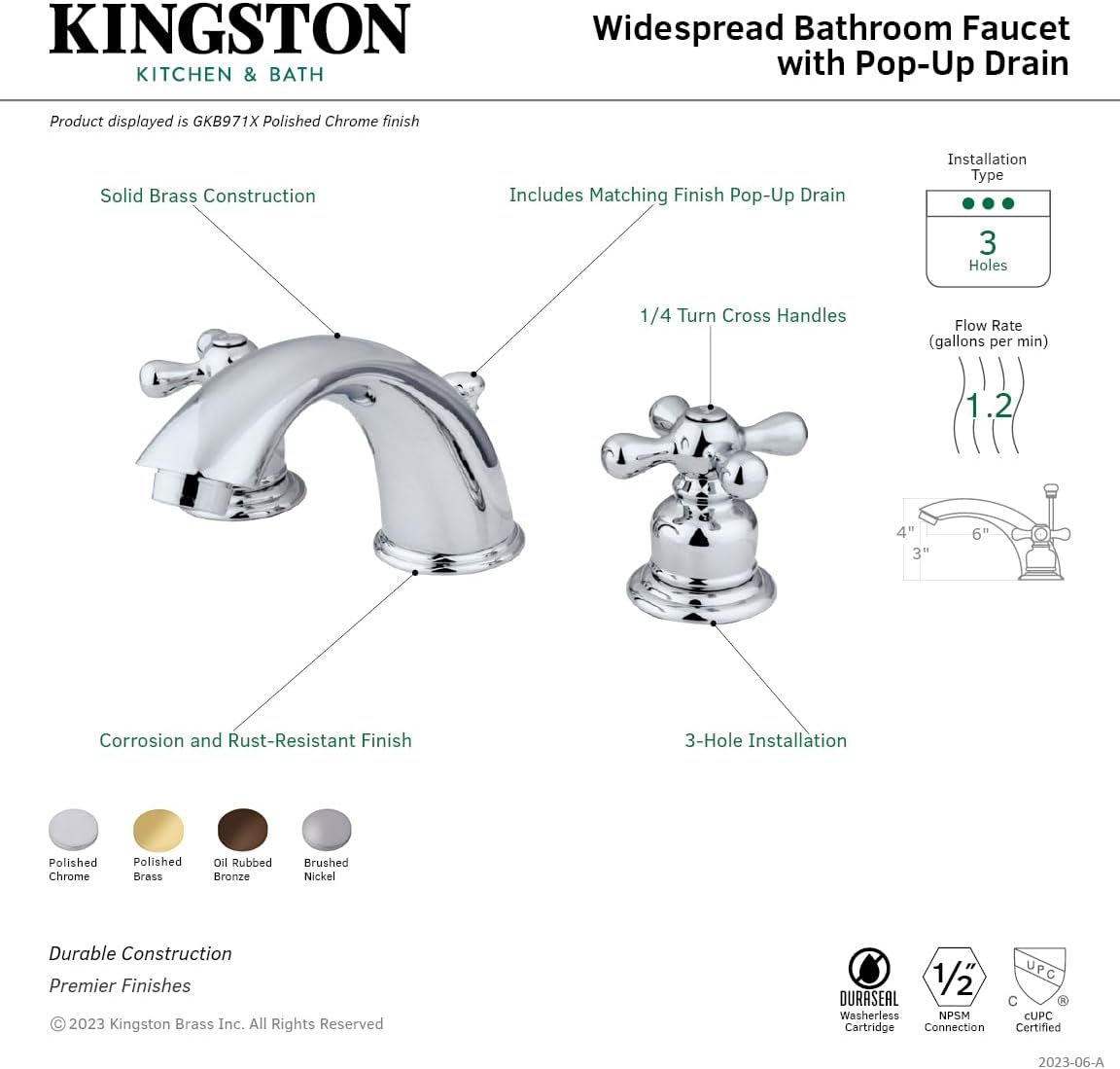 Grifo lavabo victoriano 8pulg latón pulido