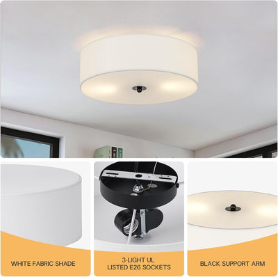 Lámpara techo redonda moderna 2 luces tela blanca 13pulg