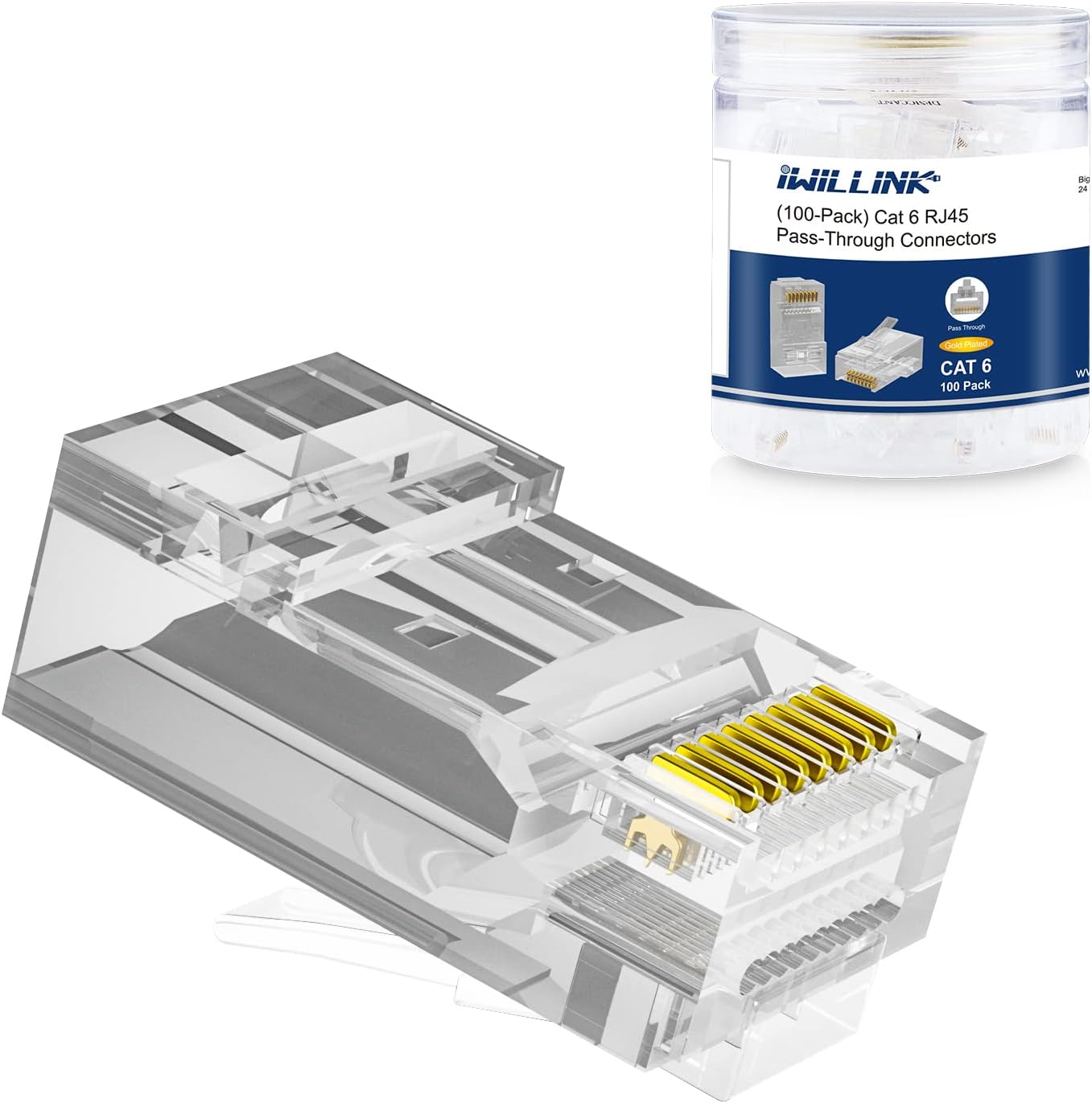 100 Conectores RJ45 Cat6 Chapados Oro para Cable UTP
