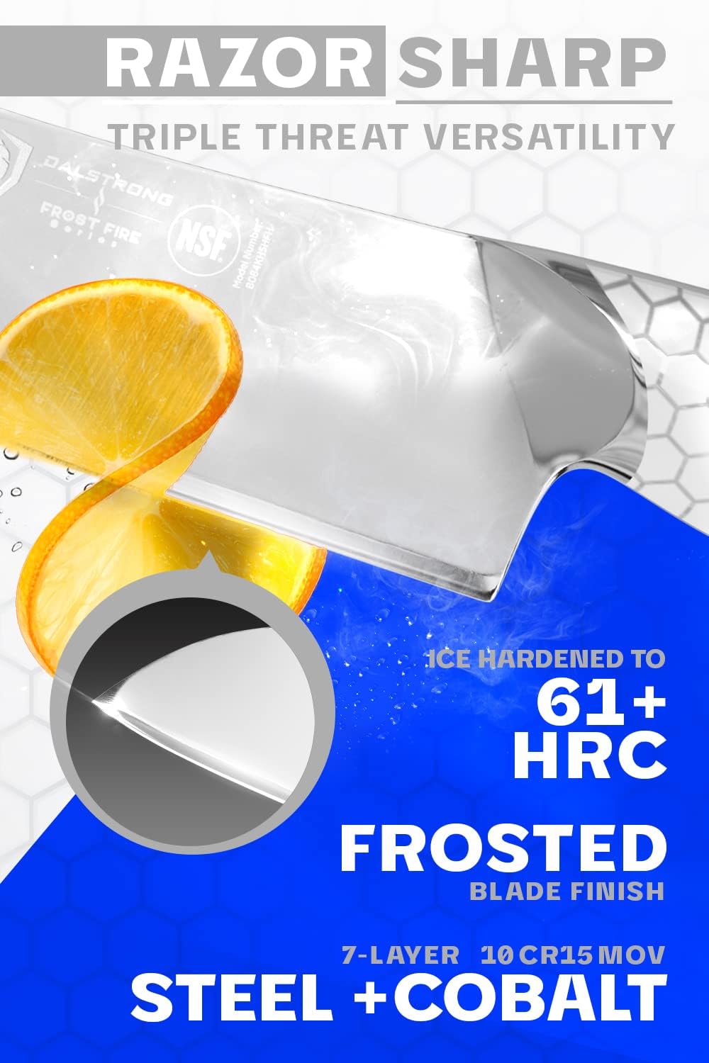 Cuchillo cocina 7pulg acero inox 10CR15MOV mango panal