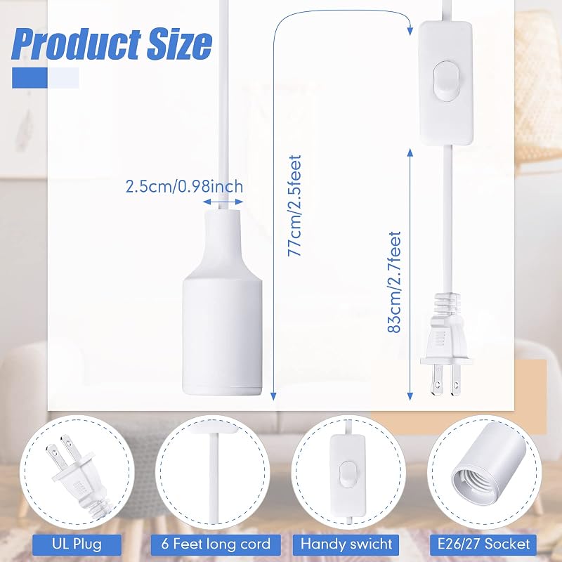 10 Cables Luz Colgante con Interruptor E26 E27