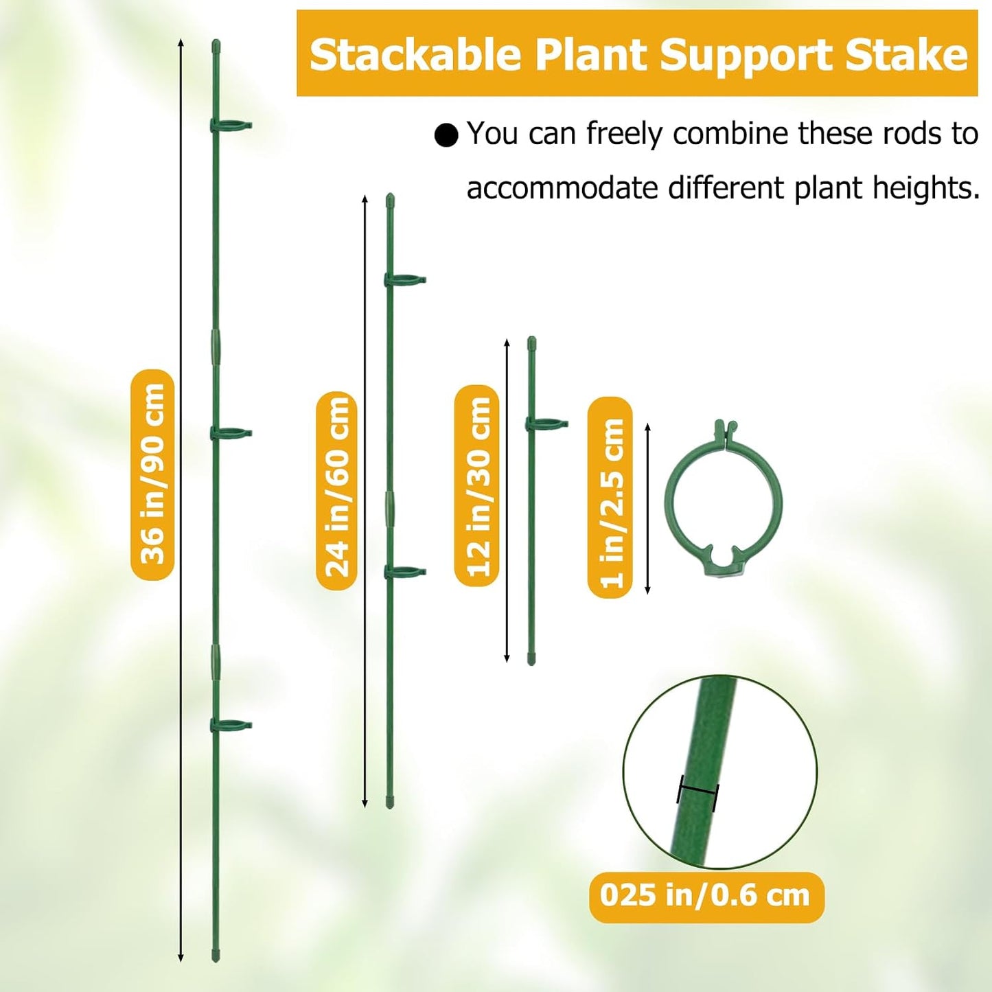 40 Estacas Soporte Plantas 12" con 80 Clips