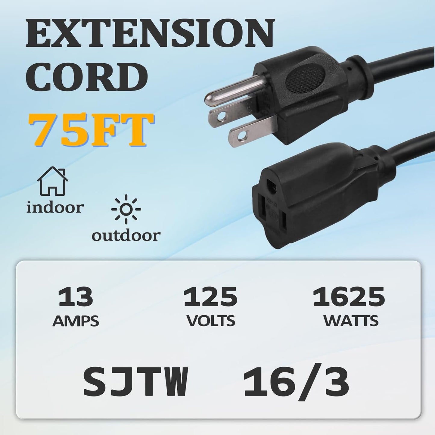 Cable extensión negro 75ft 16/3 13A impermeable cert UL