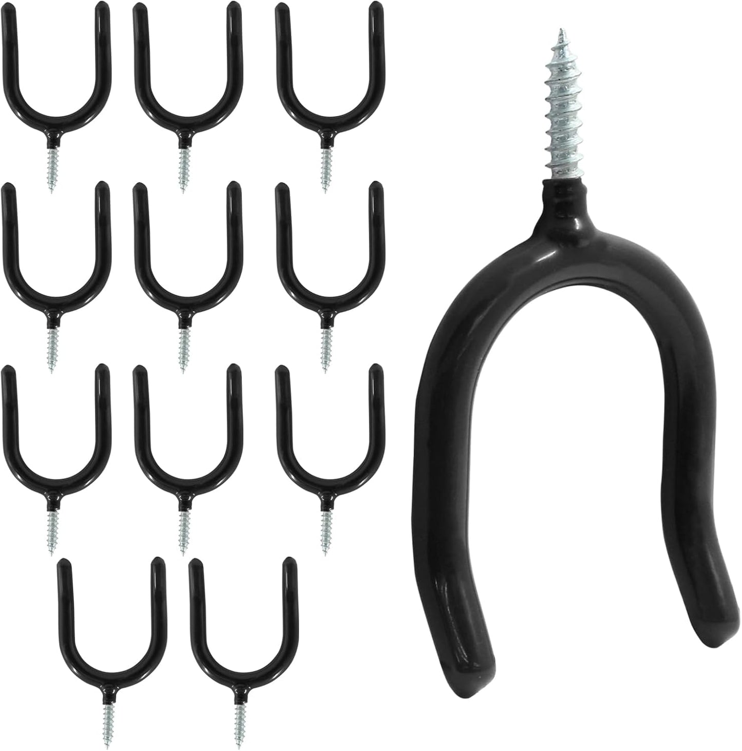 12 Ganchos U Negro para Pared Garaje Jardín 60lbs
