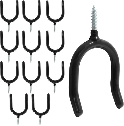 12 Ganchos U Negro para Pared Garaje Jardín 60lbs