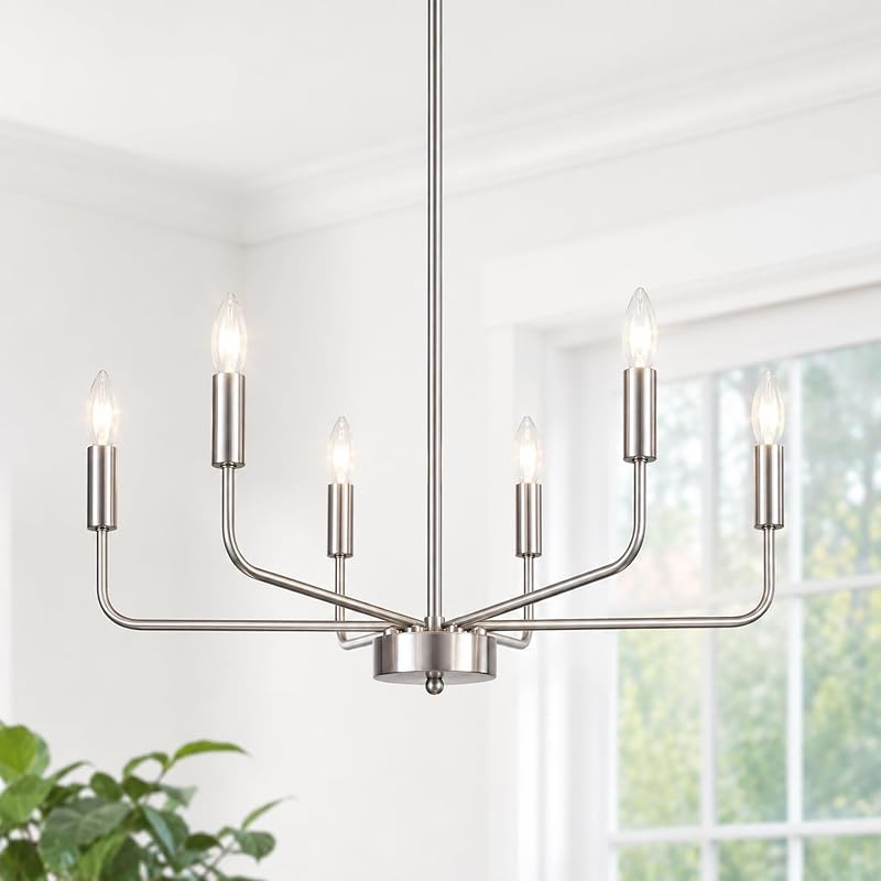 Candelabro níquel 6 luces estilo granja comedor dormitorio