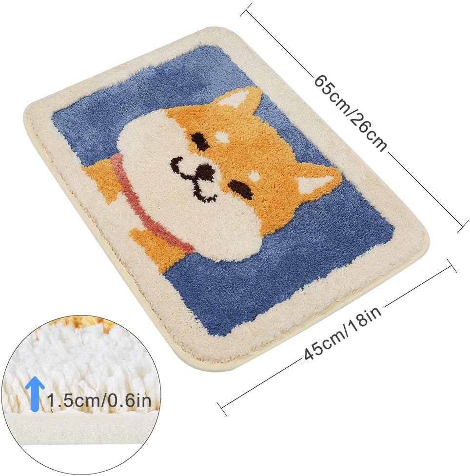 Alfombra baño Shiba y Corgi felpa antideslizante 17.7x25.6pulg