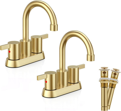 2 Grifos Baño Sin Plomo Oro Cepillado 4pulg Drenaje