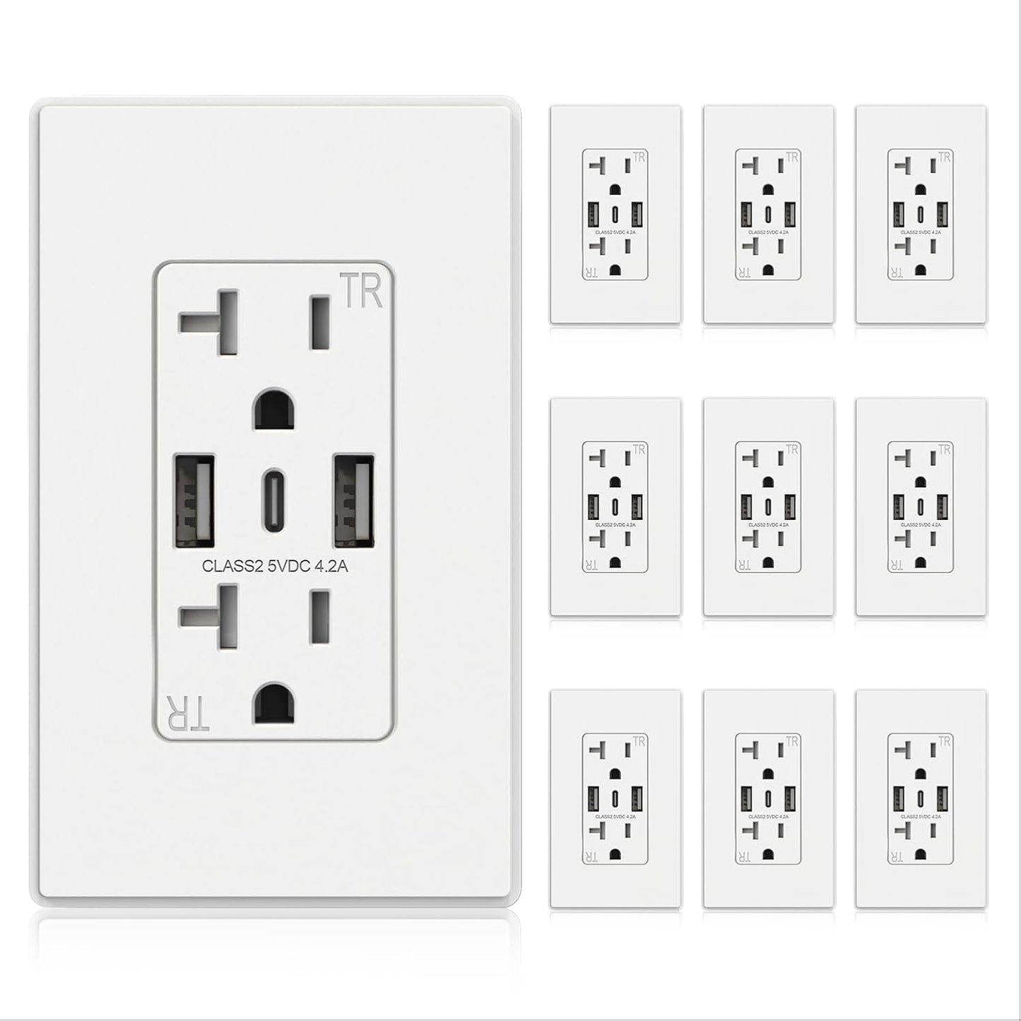 Tomas pared USB-C 3 puertos 20A blanco mate cert UL CUL