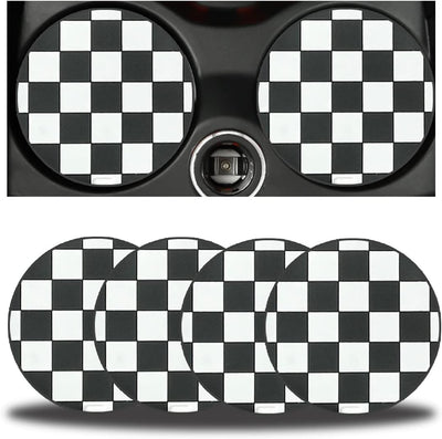4 Posavasos para taza auto cuadrícula negra blanca bandera
